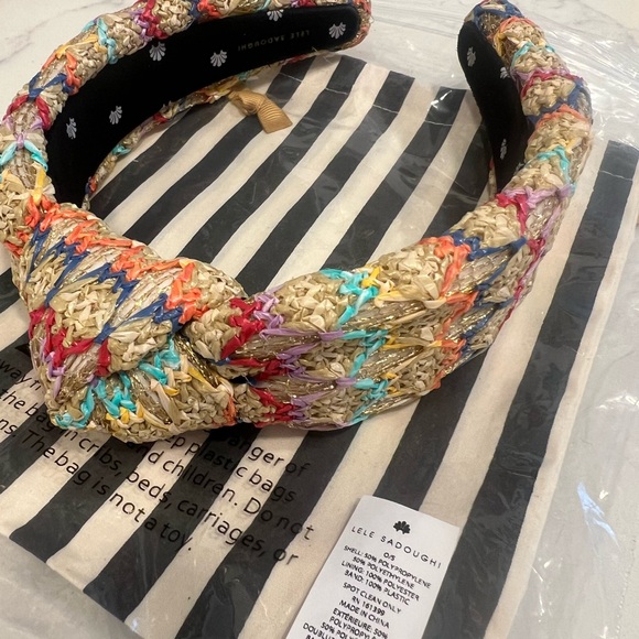 Lele Sadoughi knotted raffia rainbow natural headband NWT - Picture 2 of 8